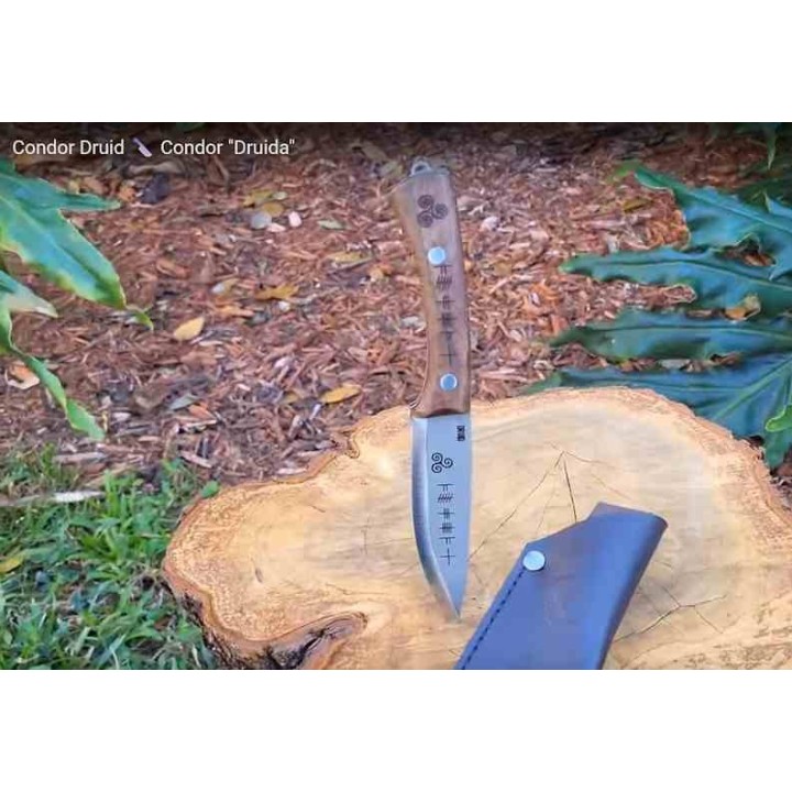 Couteau Condor Druid Scandi Lame Acier Carbone 1095 Manche Noyer Etui Cuir Made Salvador CTK397445HC - Livraison Gratuite