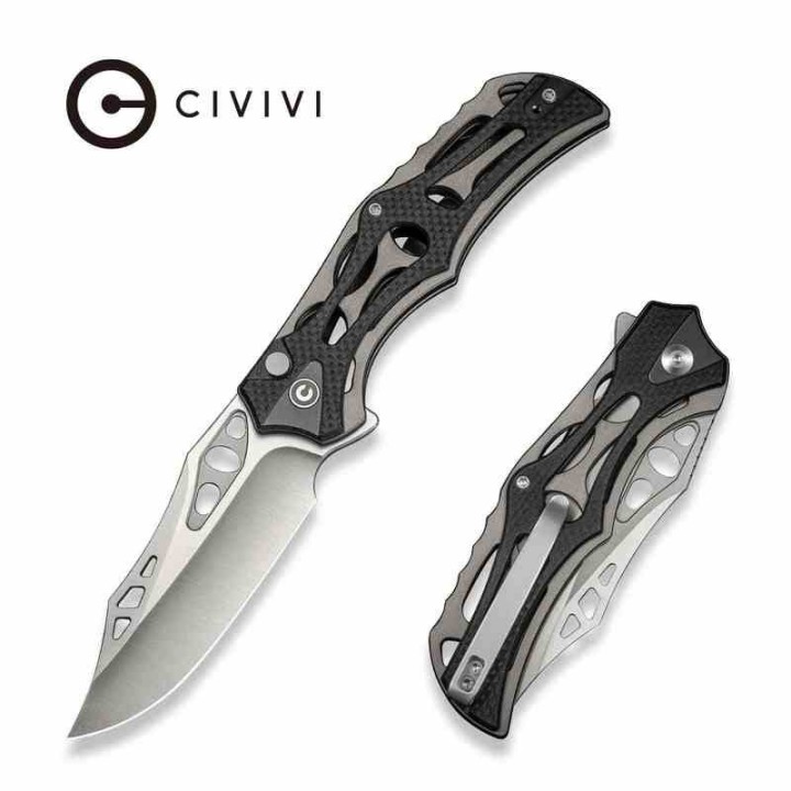 Couteau CIVIVI Biophase Gray Manche G10/Alu Lame Acier Nitro-V Satin IKBS Button Lock Clip CIVC23083C3 - Livraison Gratuite
