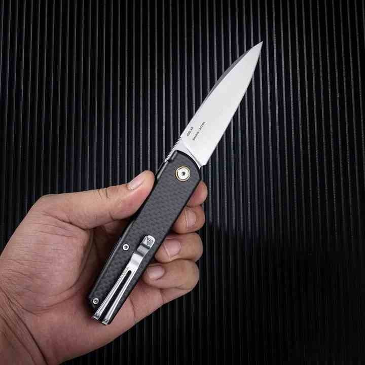 Couteau SRM Qrick 408L Black Manche G10/Carbon Fiber Lame Acier 14C28N IKBS Clip Linerlock SRM408LKB - Livraison Gratuite