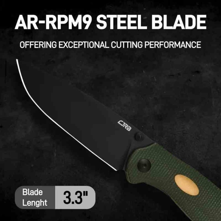Couteau CJRB Aes Green Manche Micarta Lame Acier AR-RPM9 BLK IKBS Linerlock Clip J1938BMGN - Livraison Gratuite
