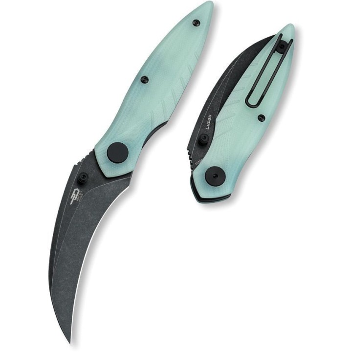 Couteau BESTECH MANTIDAE Jade Manche G10 Lame Acier 14C28N Hawkbill IKBS Linerlock Clip BTKG60C - Livraison Gratuite