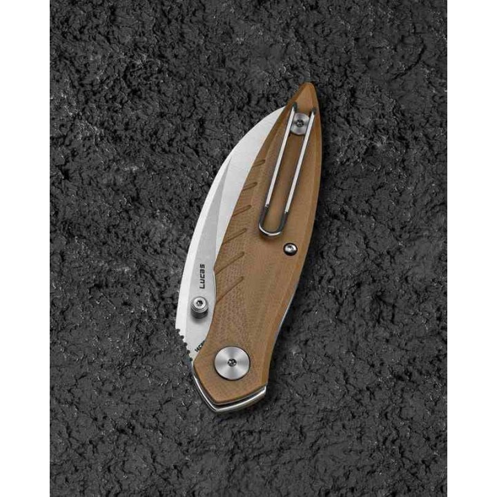 Couteau BESTECH MANTIDAE Brown Manche G10 Lame Acier 14C28N Hawkbill IKBS Linerlock Clip BTKG60B - Livraison Gratuite
