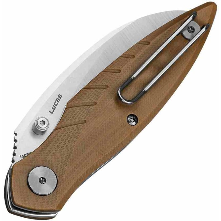 Couteau BESTECH MANTIDAE Brown Manche G10 Lame Acier 14C28N Hawkbill IKBS Linerlock Clip BTKG60B - Livraison Gratuite