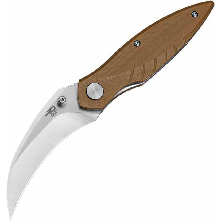 Couteau BESTECH MANTIDAE Brown Manche G10 Lame Acier 14C28N Hawkbill IKBS Linerlock Clip BTKG60B - Livraison Gratuite