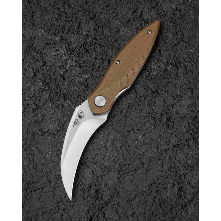 Couteau BESTECH MANTIDAE Brown Manche G10 Lame Acier 14C28N Hawkbill IKBS Linerlock Clip BTKG60B - Livraison Gratuite