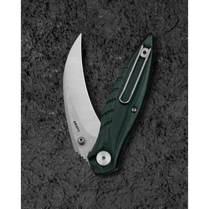 Couteau BESTECH MANTIDAE Green Manche Micarta Lame Acier 14C28N Hawkbill IKBS Linerlock Clip BTKG60E - Livraison Gratuite