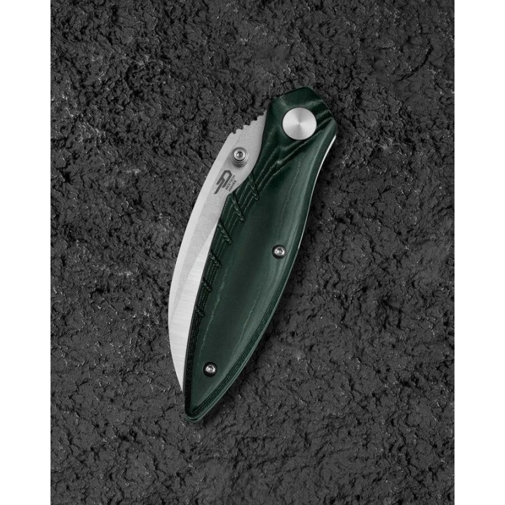 Couteau BESTECH MANTIDAE Green Manche Micarta Lame Acier 14C28N Hawkbill IKBS Linerlock Clip BTKG60E - Livraison Gratuite