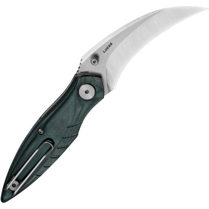Couteau BESTECH MANTIDAE Green Manche Micarta Lame Acier 14C28N Hawkbill IKBS Linerlock Clip BTKG60E - Livraison Gratuite