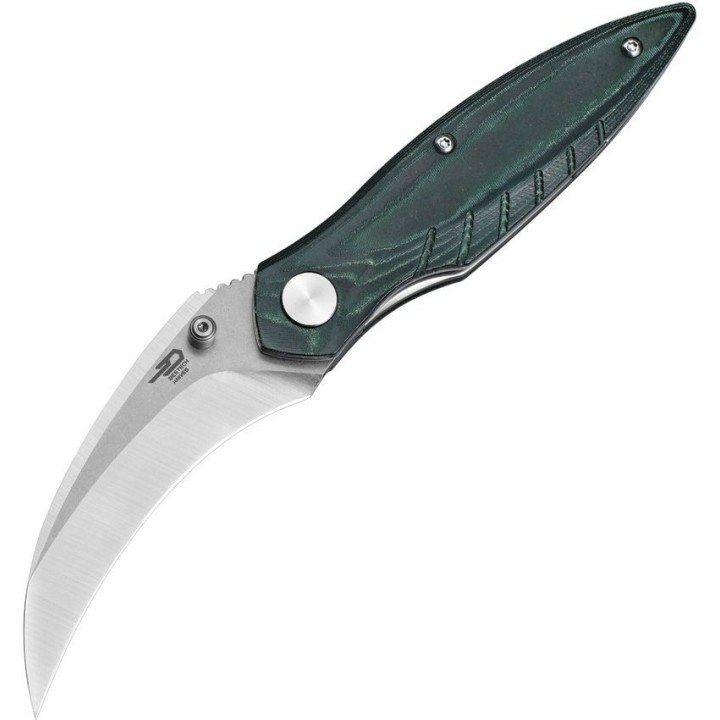 Couteau BESTECH MANTIDAE Green Manche Micarta Lame Acier 14C28N Hawkbill IKBS Linerlock Clip BTKG60E - Livraison Gratuite