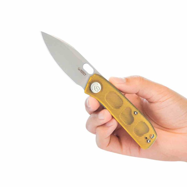 Couteau Kubey Hyde Yellow Manche Ultem Lame Acier Sandvik 14C28N IKBS Linelock Clip KUB2104I - Livraison Gratuite