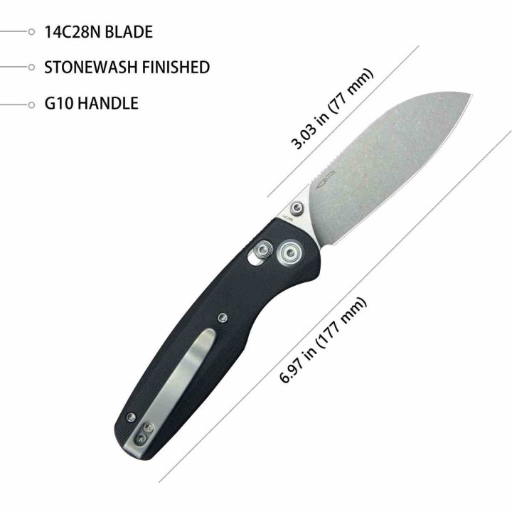 Couteau Kubey Breeze Black G10 Handle 14C28N SW Blade Crossbar Lock Clip KUB288A - Livraison Gratuite
