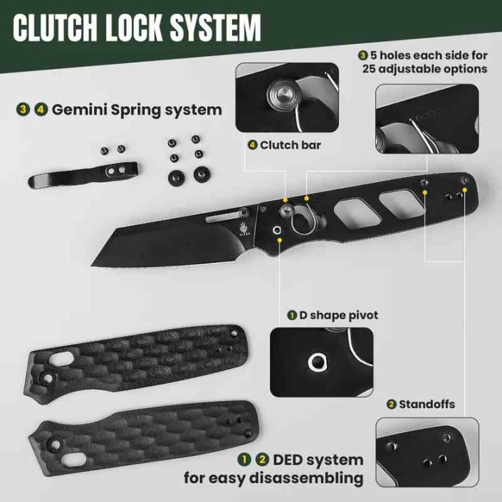 Couteau Kizer Task Black Manche G10 Lame Acier 154CM Black Clutch Lock Clip KIV3641C2 - Livraison Gratuite