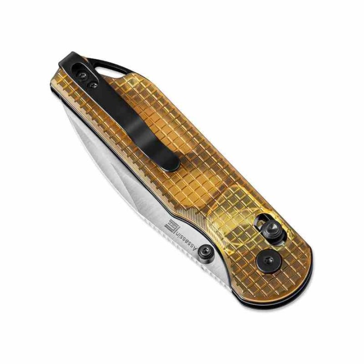 Couteau Kizer Assassin PEI Yellow Lame Acir Nitro V Black Clutch Lock Clip KIV3549A1- Livraison Gratuite