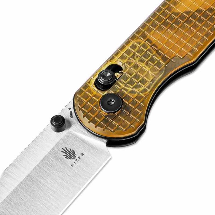 Couteau Kizer Assassin PEI Yellow Lame Acir Nitro V Black Clutch Lock Clip KIV3549A1- Livraison Gratuite