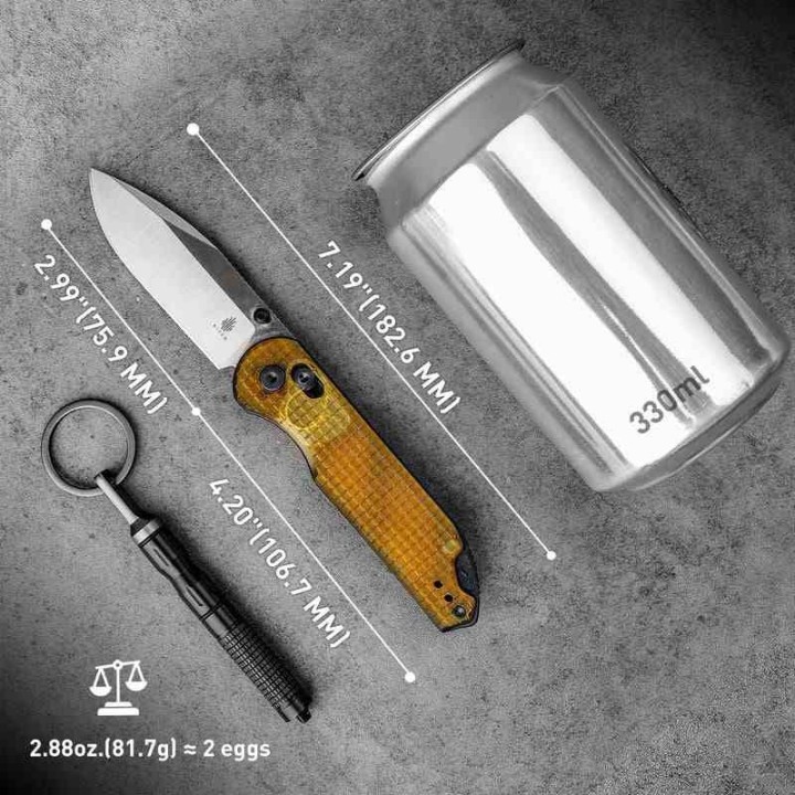 Couteau Kizer Assassin PEI Yellow Lame Acir Nitro V Black Clutch Lock Clip KIV3549A1- Livraison Gratuite
