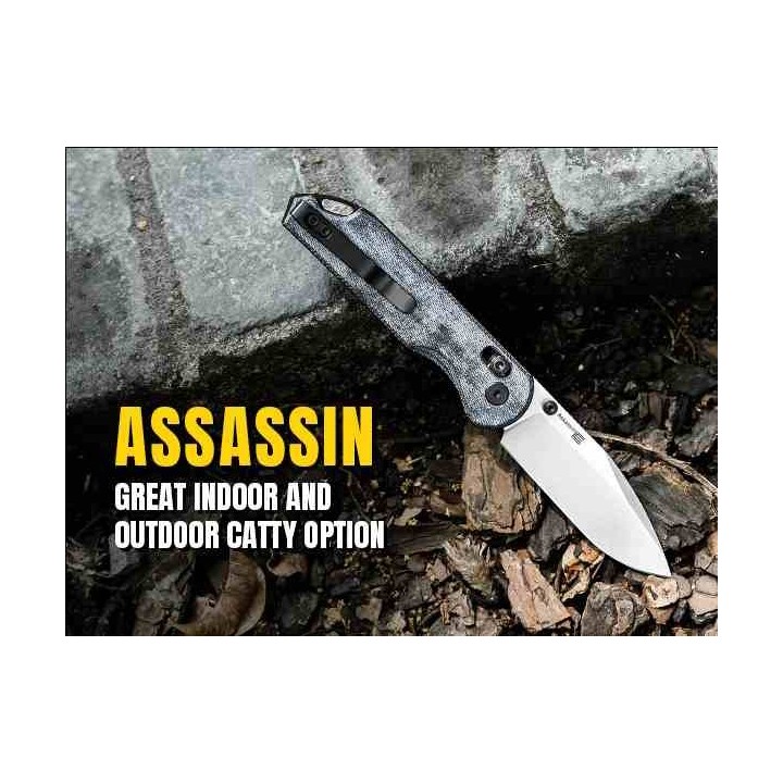 Couteau Kizer Assassin Blue Denim Lame Acier Nitro V Manche Micarta Clutch Lock Clip KIV3549A2 - Livraison Gratuite
