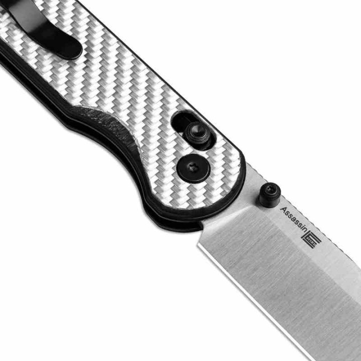Couteau Kizer Assassin Silver&Black Lame Acier Nitro V Manche G10/FCarbone Clutch Lock Clip KIV3549A3 - Livraison Gratuite