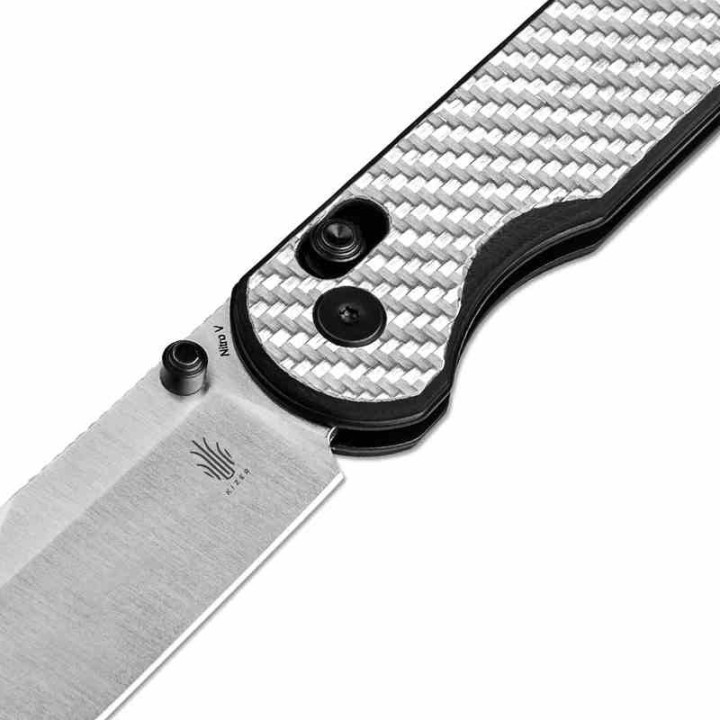 Couteau Kizer Assassin Silver&Black Lame Acier Nitro V Manche G10/FCarbone Clutch Lock Clip KIV3549A3 - Livraison Gratuite