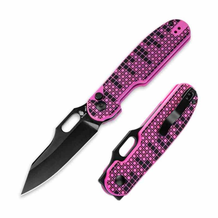 Couteau Kizer Cormorant Pink Lame Nitro-V Black Manche G10 IKBS Button Lock Clip KIV4562A2 - Livraison Gratuite