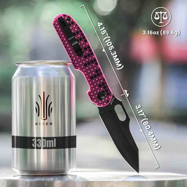 Couteau Kizer Cormorant Pink Lame Nitro-V Black Manche G10 IKBS Button Lock Clip KIV4562A2 - Livraison Gratuite