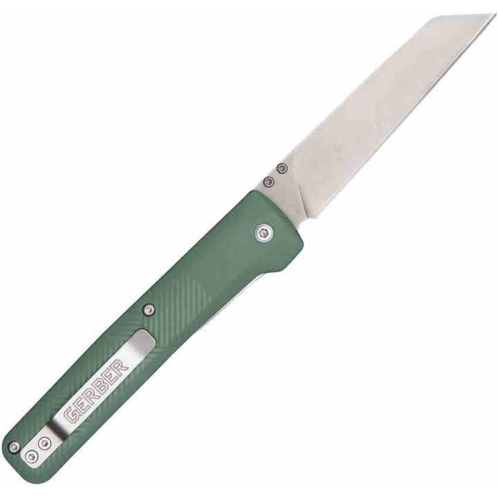 Couteau Gerber Pledge Baltic Haze Lame Wharncliffe Acier 7Cr17MoV Manche GRN Linerlock Clip G1067526 - Livraison Gratuite