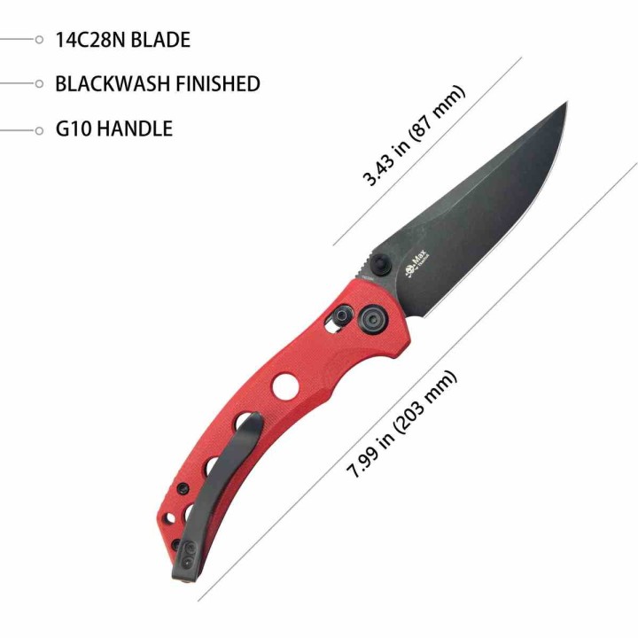 Couteau Kubey Hound Red Manche G-10 Lame Acier 14C28N Crossbar Lock Clip KUB172E - Livraison Gratuite