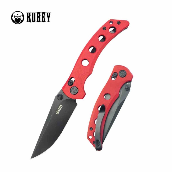 Couteau Kubey Hound Red Manche G-10 Lame Acier 14C28N Crossbar Lock Clip KUB172E - Livraison Gratuite