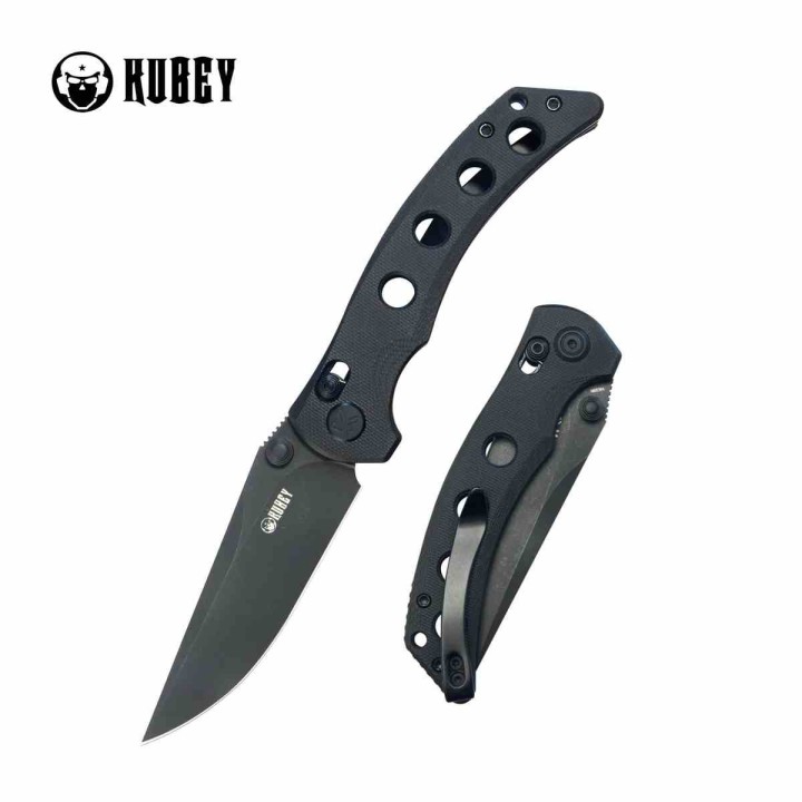 Couteau Kubey Hound Black Manche G-10 Lame Acier 14C28N Crossbar Lock Clip KUB172B - Livraison Gratuite