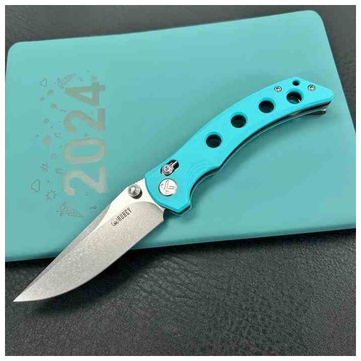 Couteau Kubey Hound Tiffany Blue Manche G-10 Lame Acier 14C28N Crossbar Lock Clip KUB172C - Livraison Gratuite