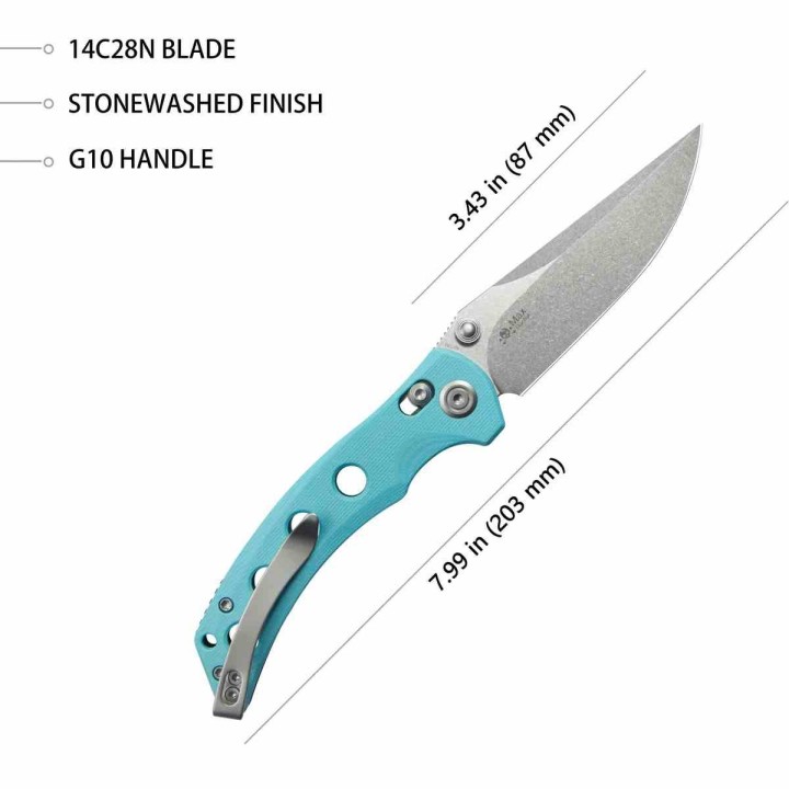 Couteau Kubey Hound Tiffany Blue Manche G-10 Lame Acier 14C28N Crossbar Lock Clip KUB172C - Livraison Gratuite