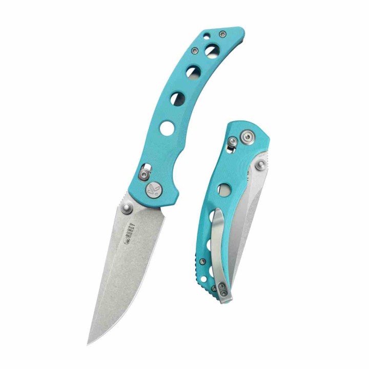 Couteau Kubey Hound Tiffany Blue Manche G-10 Lame Acier 14C28N Crossbar Lock Clip KUB172C - Livraison Gratuite