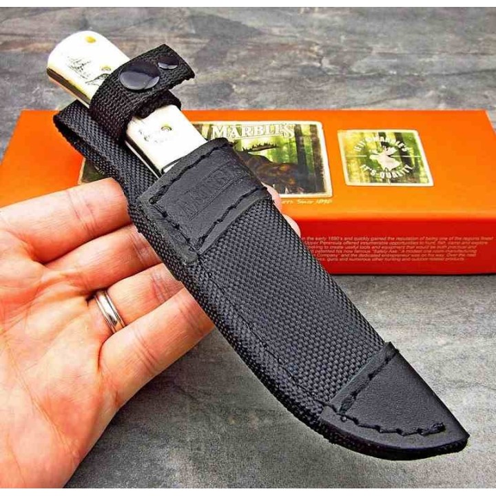 Couteau Marbles Manche Os Scrimshaw Elan Lame Acier Inox Etui Nylon MR441 - Livraison Gratuite