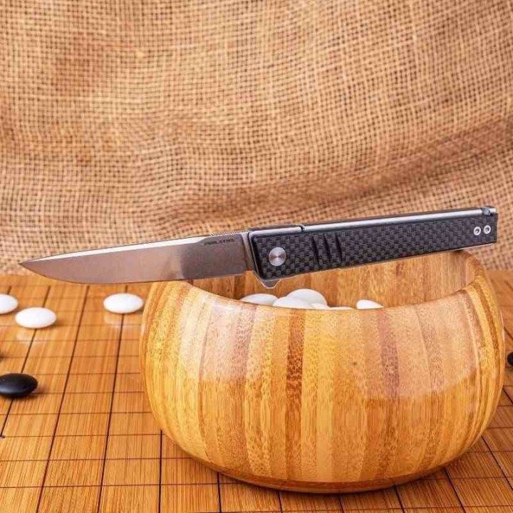 Couteau Real Steel Kikashi Black Manche G10/Carbon Fiber Lame Acier 14C28N SW IKBS Linerlock Clip RS8071CS - Livraison Gratuite