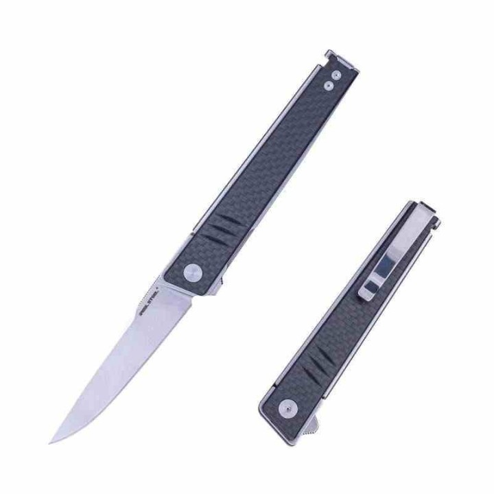 Couteau Real Steel Kikashi Black Manche G10/Carbon Fiber Lame Acier 14C28N SW IKBS Linerlock Clip RS8071CS - Livraison Gratuite