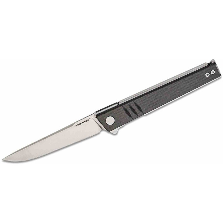 Couteau Real Steel Kikashi Black Manche G10/Carbon Fiber Lame Acier 14C28N SW IKBS Linerlock Clip RS8071CS - Livraison Gratuite