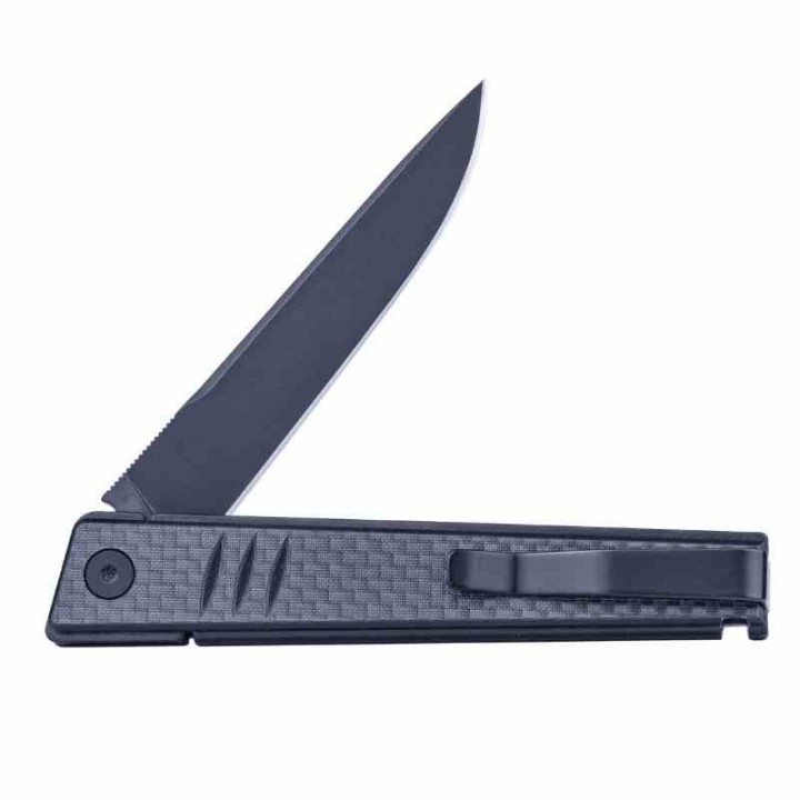 Couteau Real Steel Kikashi Black Manche G10/Carbon Fiber Lame Acier 14C28N BLK IKBS Linerlock Clip RS8071CB - Livraison Gratuite