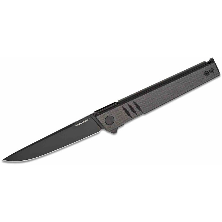 Couteau Real Steel Kikashi Black Manche G10/Carbon Fiber Lame Acier 14C28N BLK IKBS Linerlock Clip RS8071CB - Livraison Gratuite