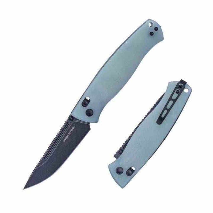 Couteau Real Steel Pathfinder Jade Manche G10 Lame Drop Point Acier 14C28N Slide Lock Clip RS7851NB - Livraison Gratuite