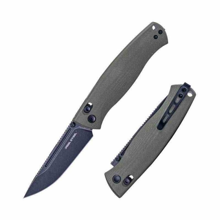 Couteau Real Steel Pathfinder Green Manche G10 Lame Drop Point Acier 14C28N Slide Lock Clip RS7851GB - Livraison Gratuite