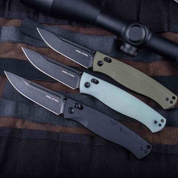 Couteau Real Steel Pathfinder Green Manche G10 Lame Drop Point Acier 14C28N Slide Lock Clip RS7851GB - Livraison Gratuite