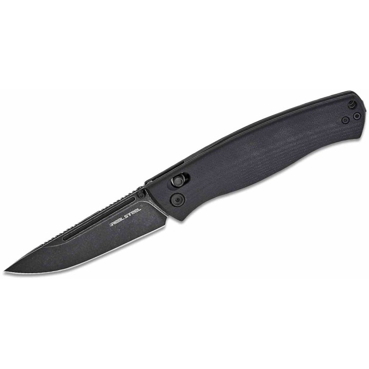 Couteau Real Steel Pathfinder Black Manche G10 Lame Drop Point Acier 14C28N BLK Slide Lock Clip RS7851BB - Livraison Gratuite