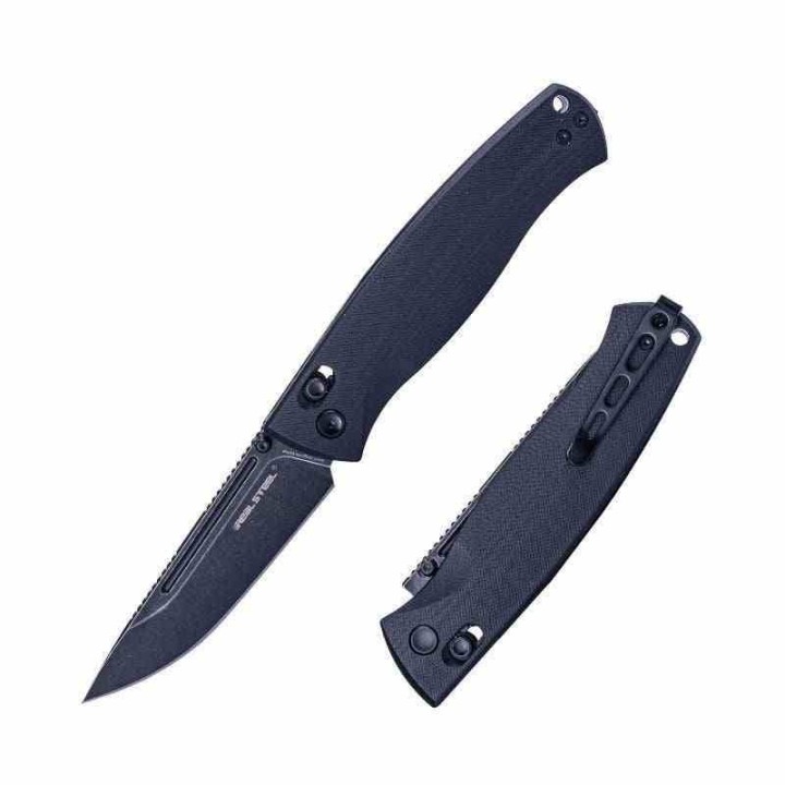 Couteau Real Steel Pathfinder Black Manche G10 Lame Drop Point Acier 14C28N BLK Slide Lock Clip RS7851BB - Livraison Gratuite