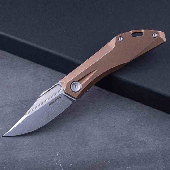 Couteau Real Steel Ventus Bronze Manche Titane Lame Acier N690 SW Slip Joint Clip RS7042 - Livraison Gratuite