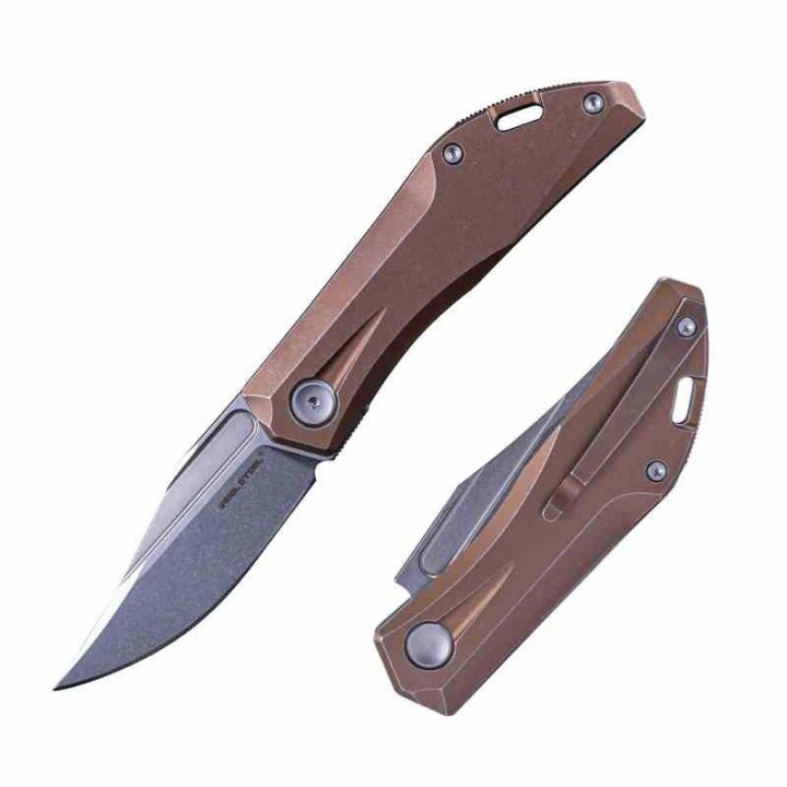 Couteau Real Steel Ventus Bronze Manche Titane Lame Acier N690 SW Slip Joint Clip RS7042 - Livraison Gratuite