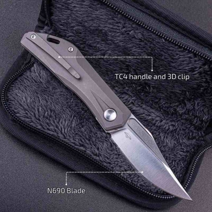 Couteau Real Steel Ventus Bronze Manche Titane Lame Acier N690 SW Slip Joint Clip RS7042 - Livraison Gratuite