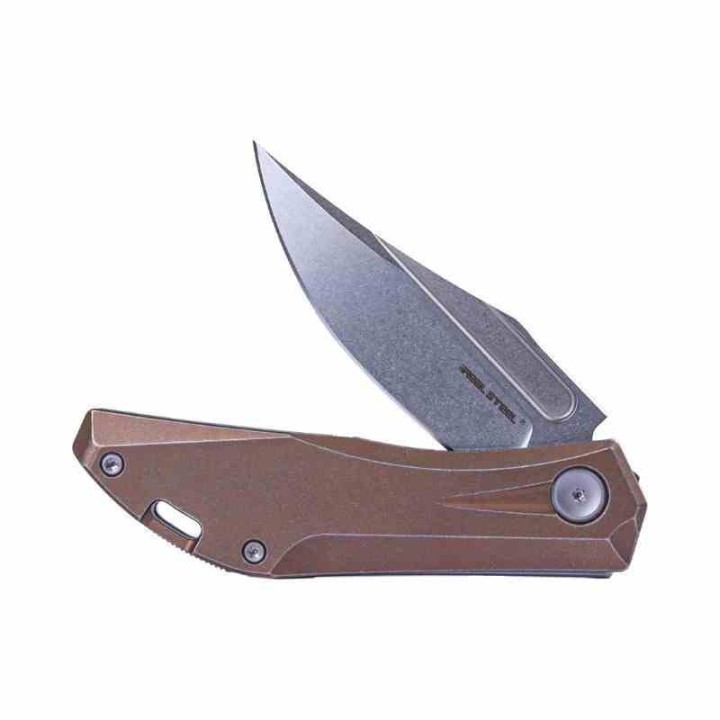 Couteau Real Steel Ventus Bronze Manche Titane Lame Acier N690 SW Slip Joint Clip RS7042 - Livraison Gratuite