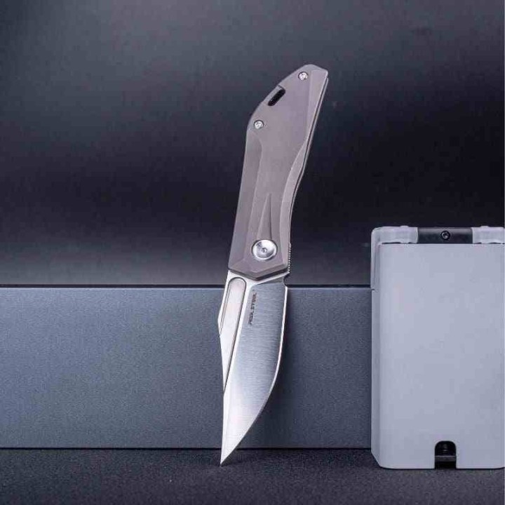 Couteau Real Steel Ventus Grey Manche Titane Lame Acier N690 Slip Joint Clip RS7041 - Livraison Gratuite