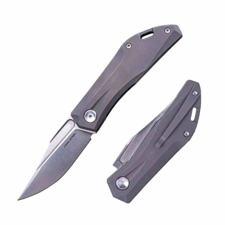 Couteau Real Steel Ventus Grey Manche Titane Lame Acier N690 Slip Joint Clip RS7041 - Livraison Gratuite