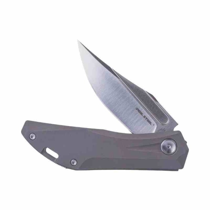 Couteau Real Steel Ventus Grey Manche Titane Lame Acier N690 Slip Joint Clip RS7041 - Livraison Gratuite