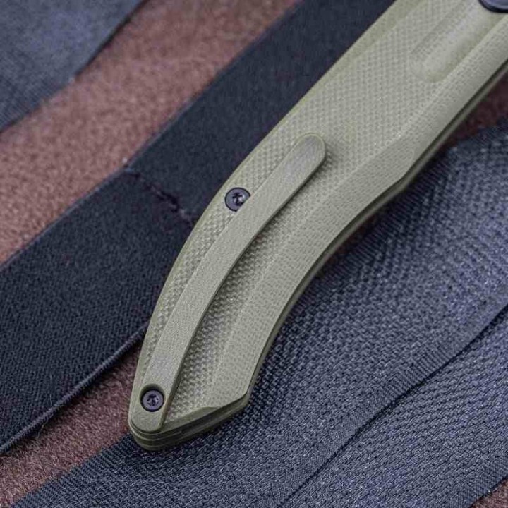 Couteau Real Steel Stella Lux OD Green Manche G10 Lame Acier K110 Black Slipjoint Clip RS7041Z3 - Livraison Gratuite